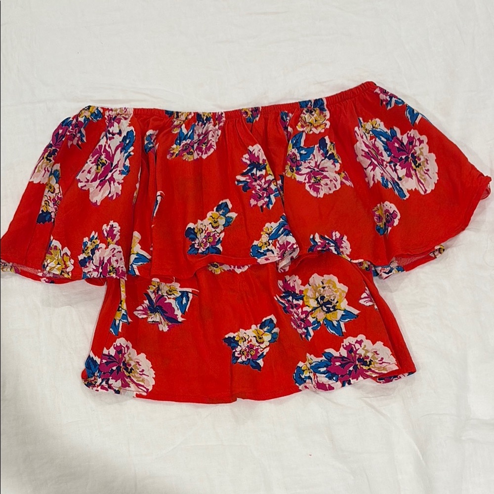 BP Floral Off-Shoulder Red Top